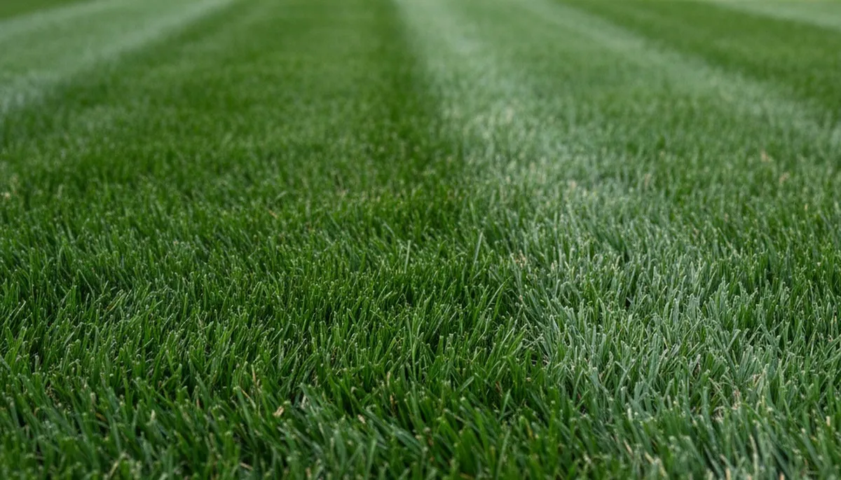 Close-up of expertly mowed grass blades showing precision lawn care quality in Fort Wayne, Indiana