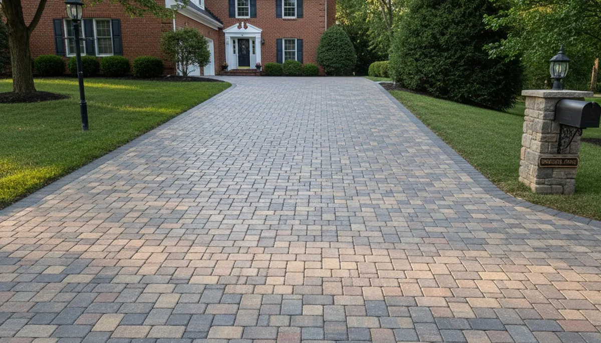 Completed interlocking paver driveway installation by Chop Chop Landscaping in Fort Wayne, IN