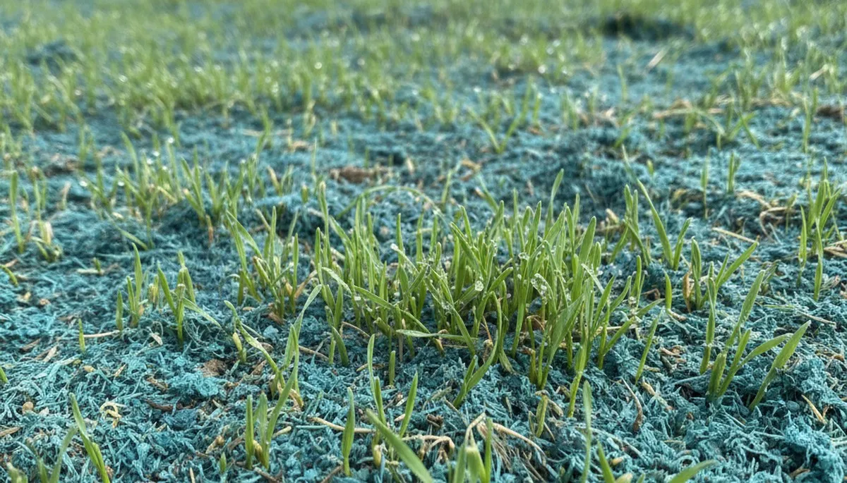 Sprouting grass from fresh hydroseeding in Fort Wayne IN showing new lawn growth by Chop Chop Landscaping