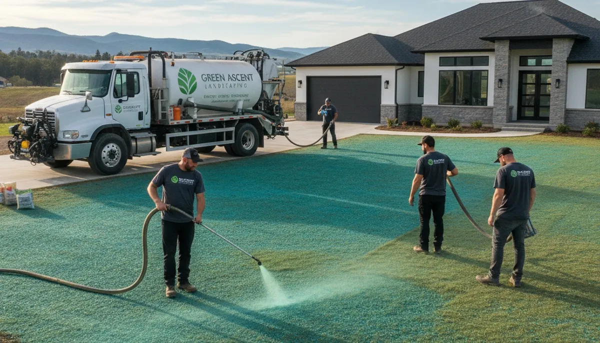 Hydroseeding lawn service in Fort Wayne, IN by Chop Chop Landscaping creating lush green grass