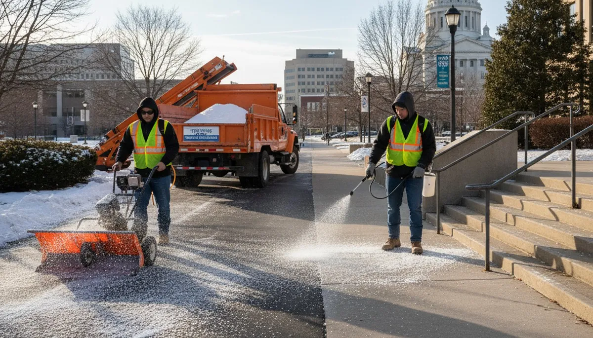 Professional de-icing and salt application on pavement in Fort Wayne, IN by Chop Chop Landscaping