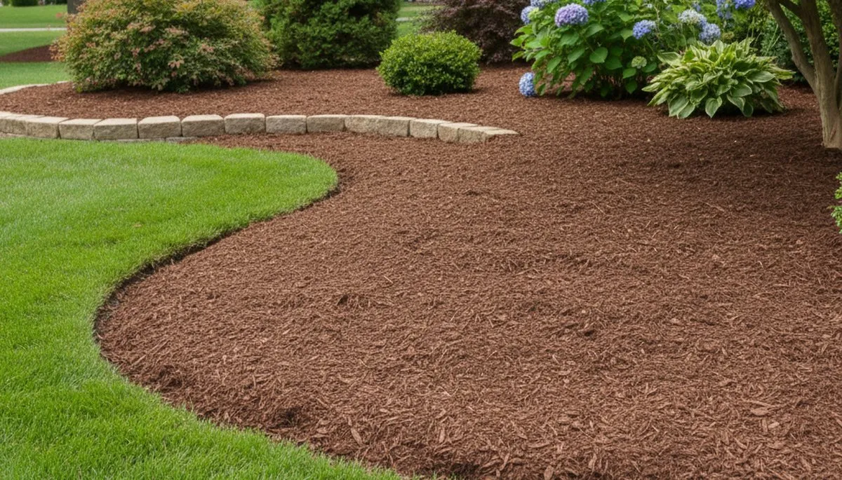 Fresh mulch and clean landscape bed edging by Chop Chop Landscaping in Fort Wayne, Indiana