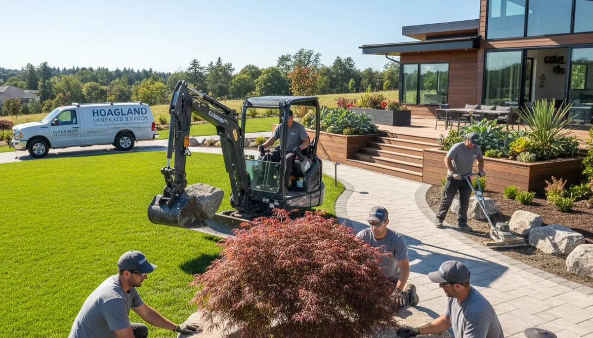 Landscaping crew serving Fort Wayne, IN with professional lawn and yard maintenance services