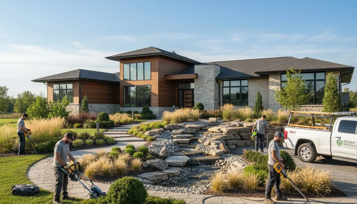 Landscaping crew in Fort Wayne, IN providing professional yard maintenance services