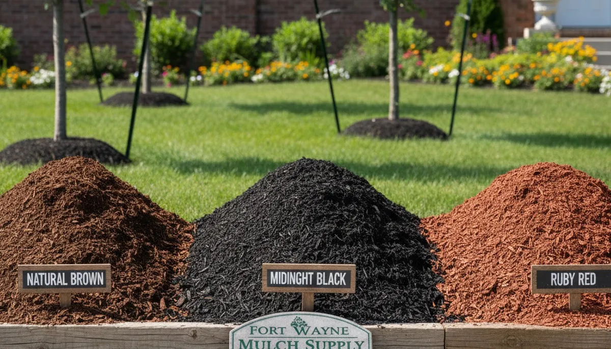 Brown, black, and red mulch varieties for Fort Wayne, IN landscaping by Chop Chop Landscaping