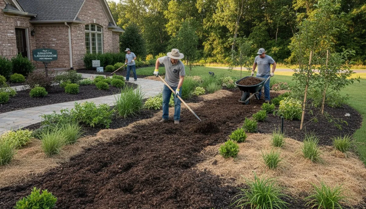 Applying organic compost and soil amendments to landscape beds in Fort Wayne, IN