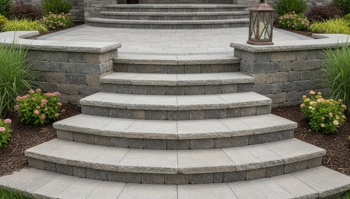 Stone paver entry steps by Chop Chop Landscaping in Fort Wayne, IN showcasing expert stonework design