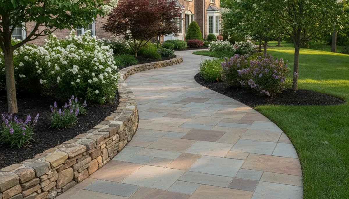 Stone paver walkway installation in Fort Wayne IN showcasing expert landscaping craftsmanship
