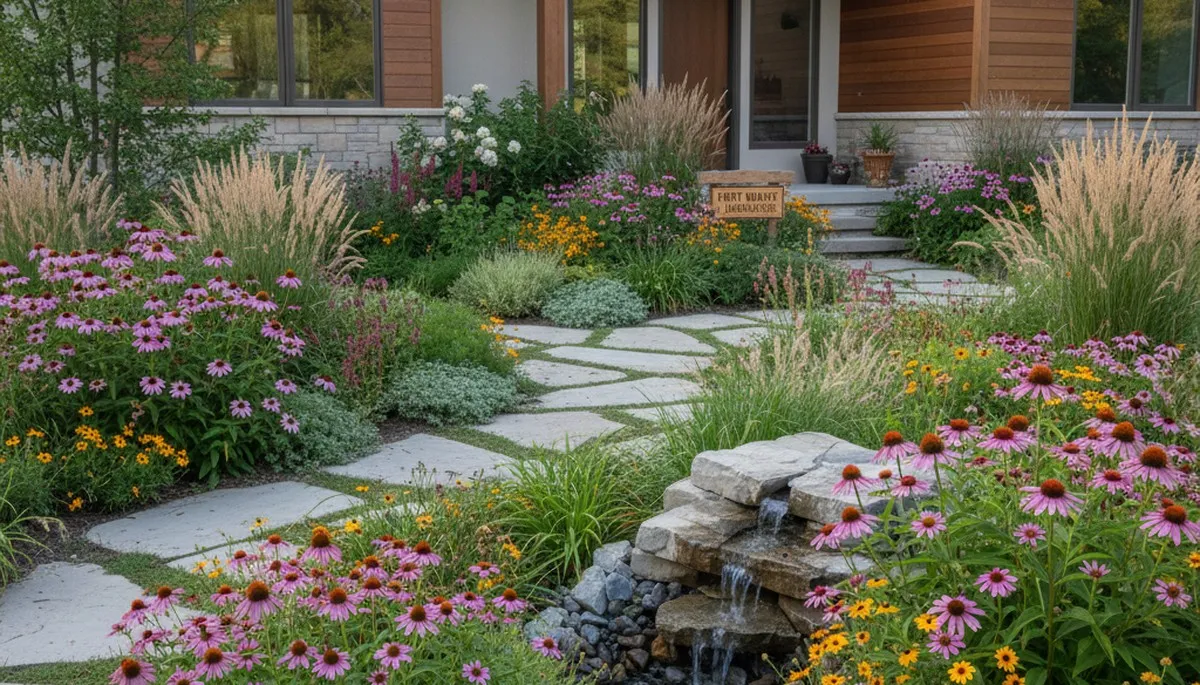Sustainable native plant garden with drought-tolerant landscaping in Fort Wayne, IN